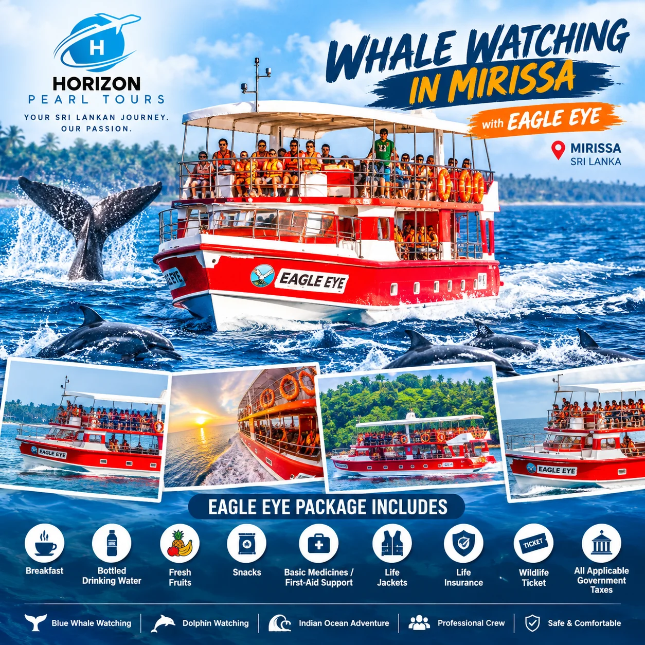 Whale watching in Mirissa Sri Lanka with Eagle Eye arranged by Horizon Pearl Tours
